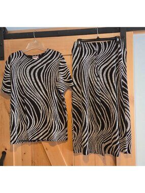 Vintage 80's Espressa Size L 2 Piece Maxi Skirt Top Wavey Zebra Artsy Old Money